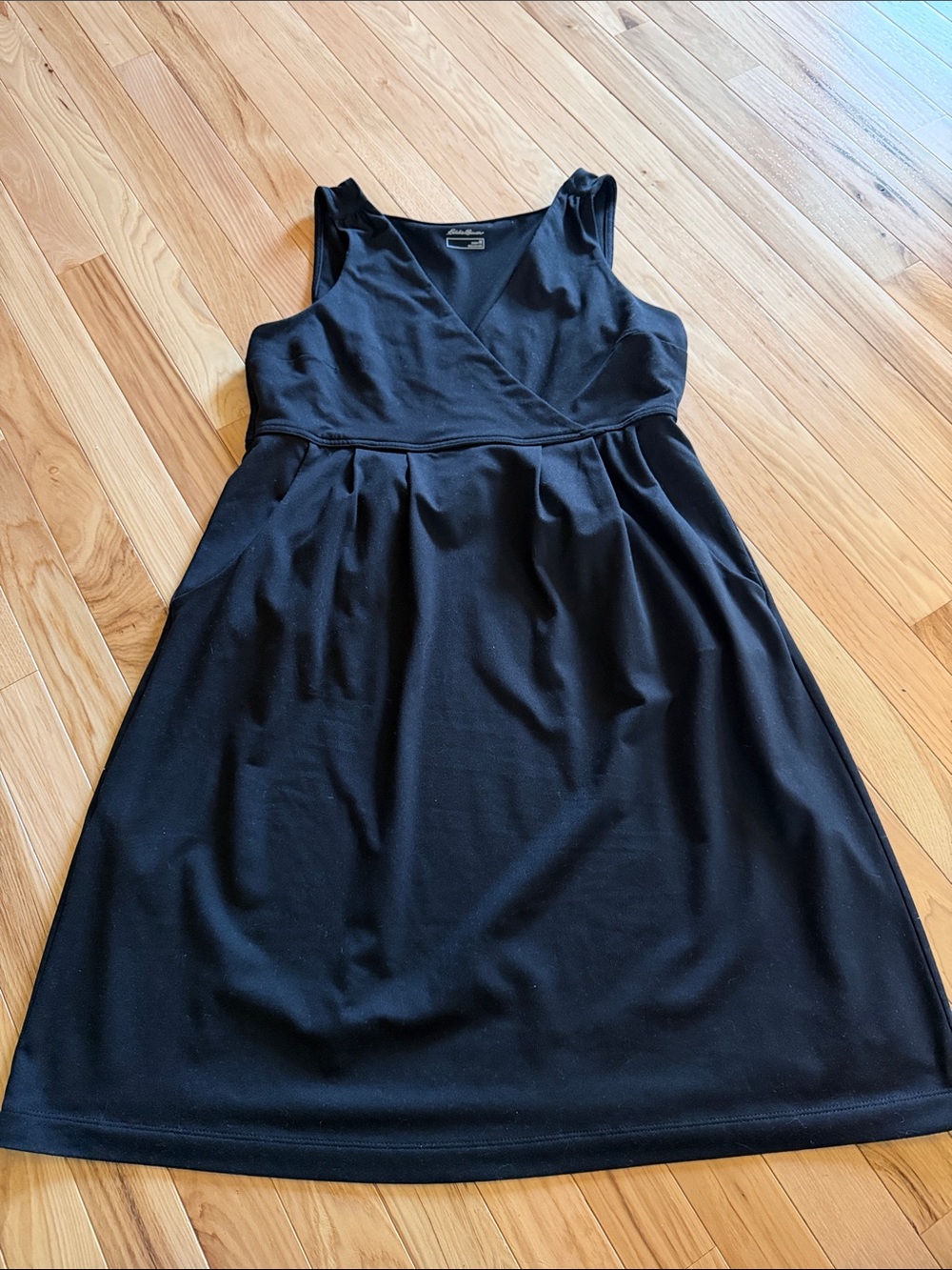 Eddie Bauer Black Sleeveless Wrap-Style Midi Dress